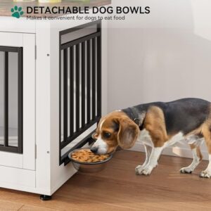 YITAHOME 35" Dog Crate Furniture, Wooden Side End Table with Adjustable Feet and Removable Bowls, Dog Kennel Indoor for Small Medium DogsV - Image 3