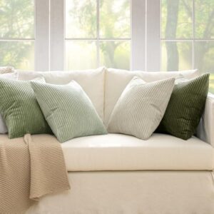 MIULEE Boho Farmhouse Throw Pillow Covers 18x18 Inch Set of 4 Mordern Neutral Green Cushion Covers Soft Corduroy Nordic Home Decor for Spring Couch Bed Sofa Living Room Green-White - Image 7