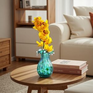 Green Glass Bubble Vase for Flowers, 8.5" Blown Glass Vase for Home Decor, Modern Art Flower Vases Decorative | Table Centerpiece, Olive Plant, Wedding, Living Room, Bookshelf, Office, Entryway - Image 6