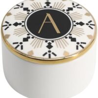 COLLECTIVE HOME - Monogram Jewelry Box, Bohemian Ceramic Trinket Box, Storage for Necklace Ring Bracelet Keys, Birthday Mother's Day Christmas Gift for Women, 3.25" x 2.5" (A)