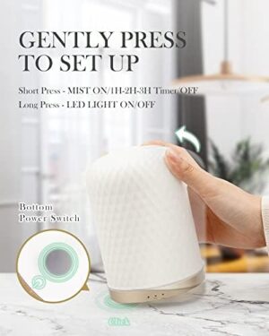 Essential Oil Diffuser,110ML Diffusers for Essential Oils Large Room, Ceramic Diffusers USB Powered Decorative Ultrasonic Defuzzer, Ideal for Aesthetic Home,Dorm Décor, Yoga,White - Image 4