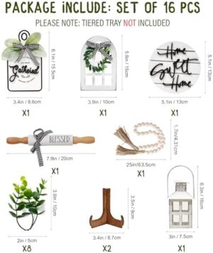 Houmury Set of 16 Farmhouse Tiered Tray Decor with 1 Lantern Artificial Plant& Cutting Board Sign for Rustic Home Kitchen Decor Tier Tray Decor Set (Tiered Tray Not Included) - Image 3