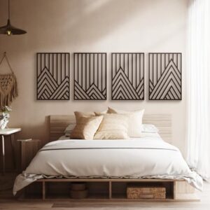Glamativity 4 Pcs Black Abstract Mountain Line Metal Wall Art, 17 x 12'' Minimalist Décor Single Line Art Wall Décor, 3D Textured Sculptures, Decorative Forest Nature Abstract Line Minimalist Wall Décor Hanging for Living Room Bedroom Bathroom Study(Black, M Size 17 x 12'') - Image 5