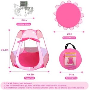 Pop Up Princess Tent with Colorful Star Lights for 1 2 3 Year Old Birthday Gift, 12-18 Months Baby Girl Toys, Foldable Ball Pit with Carrying Bag, Indoor&Outdoor Play Tent for Kids - Image 3