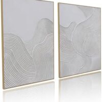 Framed Neutral Abstract Wall-Art Painting - Large Abstract Canvas Wall Decor 3D Curve Illustrations Hand painting for Living Room, Bedroom, Office - 2 Piece 28 x 40 Inch, Ready to Hang
