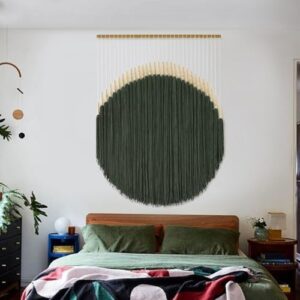 IOWER Large Macrame Wall Hanging Green Boho Wall Decor Macrame Beads Yarn Fiber Wall Art Beaded Tassel Home Decor For Bedroom Living room 39" W x 55" L - Image 3