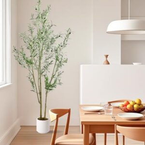 Artificial Fake Olive Tree 6FT Tall 1Pack with White Planter Faux Silk Olive Tree for Home Living Room Office Decor Faux Artificial Plants Indoor with Fruit & Free Moss - Image 6