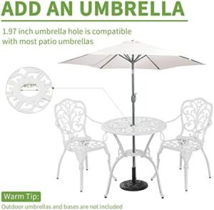 Patio Bistro Sets 3 Piece,Cast Aluminum Bistro Table and Chairs Set of 2 with 1.97" Umbrella Hole,All Weather Bistro Table Set Outdoor Patio Furniture for Garden,Yard(Butterfly White) - Image 5