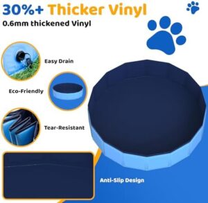 63" x 12" Foldable Dog Pool - Collapsible Hard Plastic Kiddie Pool for Dogs & Kids, Non-Slip Pet Bath Tub for Outdoor Backyard Use, Lightweight & Portable (Blue) - Image 4