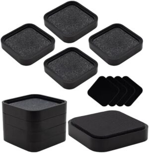 MinBoo Furniture Risers Solid Bamboo Bed Riser Double Sided Non-Slip Anti Tipping Square Stackable Adjustable Block Desk Sofa Chair Legs Refrigerator Washing Machine Support up to 5000 pounds 4 Pack