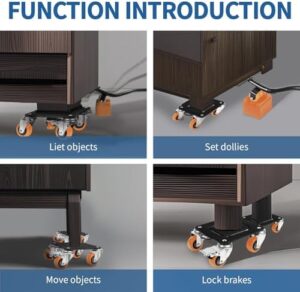 Heavy Duty Furniture Movers with 4 Wheels,Furniture Lift Mover Tool Set with 2000 lbs Load Capacity, Easy Sliders Dolly with Removable Side Guards&Brake, for Moving Appliance,Sofa etc - Image 6