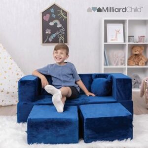 Milliard Kids Couch - Modular Kids Sofa for Toddler and Baby Playroom/Bedroom Furniture (Navy Blue) with Bonus Pillow - Image 2