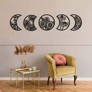 Jetec 5 Pieces Moon Phase Wall Decor Boho Hanging Moon Phase Nordic Wood Wall Art for Living Room Bedroom Home Decoration Room Apartment Bar Ornament(Black) - Image 7