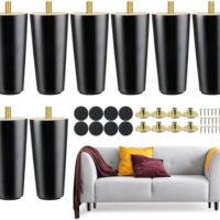Maitys 4 Inch Round Solid Furniture Legs Furniture Wooden Replacement Chair Feet Dresser Sofa Couch Legs Table Cabinet Footstool DIY Projects for Home(Black,8 Pcs)