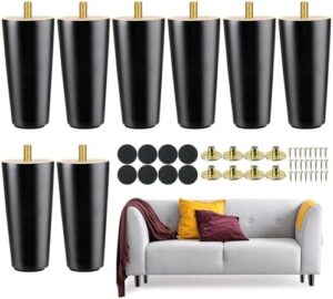 Maitys 4 Inch Round Solid Furniture Legs Furniture Wooden Replacement Chair Feet Dresser Sofa Couch Legs Table Cabinet Footstool DIY Projects for Home(Black,8 Pcs)