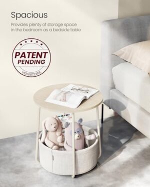 VASAGLE End Table, Small Bedside Table with Fabric Basket, Modern Nightstand, Round Side Table, for Living Room, Bedroom, Cream White ULET223K67 - Image 5