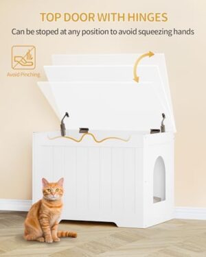 Cat Litter Box Enclosure, Top Opening Hidden Litter Box Cabinet Furniture, Indoor Cat House, Farmhouse Style, for Hallways, Bedrooms, 27.6 x 19.7 x 20.9 Inches, White CB84803X - Image 3
