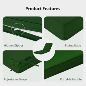 Chaise Lounge Cushions Outdoor, 72"x21"x3" Triple-Waterproof Outdoor Chair Cushions with Removable Cover, 4 Adjustable Ties Lounge Chair Cushions for Outdoor Furniture, Forest Green - Image 3