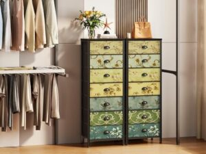 Furnulem Tall Dresser for Bedroom with 7 Fabric Drawers, Vintage Dressers & Chest of Drawers, Vertical Storage Tower Organizer Unit Retro Bedside Furniture in Closet,Living Room,Nusery,Dorm,Entryway - Image 2