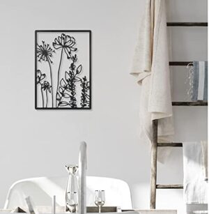 Therwen 3 Pcs Black Metal Wall Art Minimalist Wall Decor for Bedroom Flowers Decor Hanging Flower Bathroom Art Flower Line Sculpture Kitchen Decoration 16.5 x 9.8 Inch(Cute Style) - Image 3
