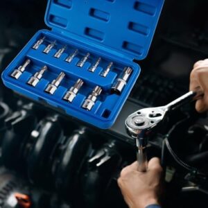 13-piece Torx Socket Set, T8-T60 Star Bits Kit with 1/4", 3/8", 1/2" Drive, S2 Steel & CR-V Construction, Built for Automotive, Furniture & Equipment Repair - Image 6