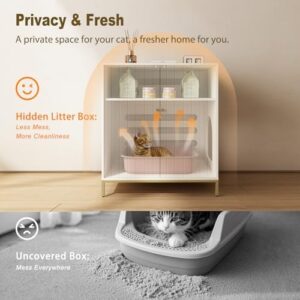 Stylish Cat Litter Box Enclosure, Modern Hidden Litter Box Furniture with Tall Legs, Side Entrance, and Dual Use as End Table for Living Room or Bedroom (White & Gold) - Image 3