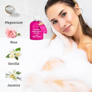 Magnesium Bubble Bath Rose Jasmine Vanilla Long Lasting Foam for Sore Muscles Epsom Salt Moisturizing Relaxing Stress Relief Spa Gift for Women - Image 4