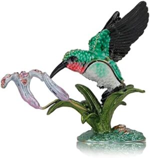 SEVENBEES Humingbird Figurines with Flower Girls Jewelry Boxes Hummingbird Gifts Humming Bird Decorative Trinket Boxes Hinged Box Home Decor