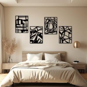 twinklemon Abstract Metal Wall Art 4PCS Minimalist Art Decoration 3D Abstract Wall Sculptures Black Single Line Home Decor Modern Large Wall Art for Living Room Bedroom Bathroom Office Study - Image 2