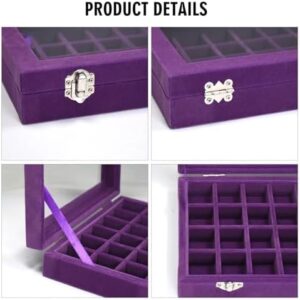 Velvet Jewelry Box 24 Grid Jewelry Ring Display Organiser Box Tray Holder Earrings Storage Case for Girls Wife Mom Women (Purple) - Image 4