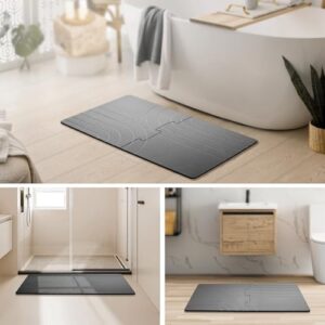 32 * 20 Large Stone Drying Bath Mat for Bathroom Diatomaceous Earth Bath Mat Quick Dry Non Slip Absorbent Bathroom Floor Mat Modernized Water Absorbing Diatomite Shower Bath Mat Grey - Image 5