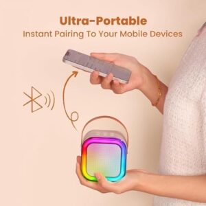 Mini Karaoke Machine for Kids, Birthday Easter Gifts Toys for Girls Boys Friends Age 3-12+, Portable Bluetooth Speaker with 2 Wireless Mics, Karafun Premium Songs Family Home Party(Off White) - Image 4