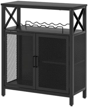 FOLUBAN Black Wine Bar Cabinet, Modern Coffee Bar Cabinet with Storage for Home, Farmhouse Sideboard Buffet Cabinet for Liquor and Glasses with Wine Rack for Kitchen Dining Living Room, 47 Inch - Image 9