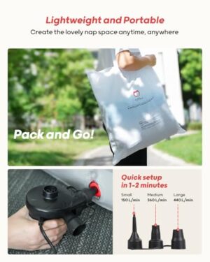 QPAU Larger Inflatable Toddler Travel Bed, Portable Kids Air Mattress with Built-in Bumpers, Fast Electric Pump, Separate Mattress Design, for Home, Grandma's, Camping, and Vacation, Grey - Image 5