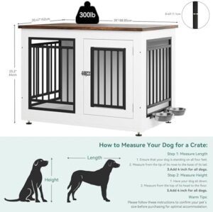 YITAHOME 35" Dog Crate Furniture, Wooden Side End Table with Adjustable Feet and Removable Bowls, Dog Kennel Indoor for Small Medium DogsV - Image 4