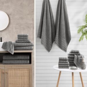 Casa Platino Large Bath Towels Set- 2 Bath Towels(30x 60), 2 Hand Towels & 4 Washcloths - Complete Bathrom Towels Set, Mercerized Soft Cotton Towel Set for Bathroom, Absorbent Towel Set- Grey - Image 7