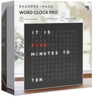 Sharper Image® LED Word Clock Pro with Dimmable Light, 9.45" Modern Design, & Red 5-Minute Alerts| Electronic Accent Wall & Desk Clock| Contemporary Home & Office Decor| Housewarming Gift - Image 6