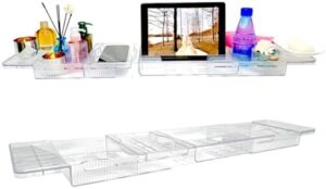 Adjustable Bath Tray for Tub - Tub Caddy for Bathtub,Large Capacity- Bathtub Tray for Easy Cleaning,Transparent Expandable Bath Tray Table for Tub,Suitable for Most of Bath Tubs, Bath Trays for Women