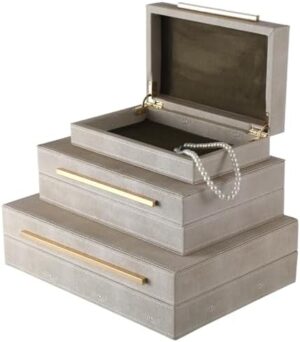 Faux Leather Decorative Jewelry Storage Boxes, Set of 3 Large Stackable Decorative Storage Boxes with Lids, Storage Nesting Organizer for Home Decor
