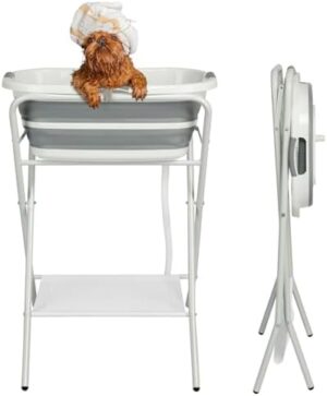 Nidouillet Dog Bath Tub,2 in 1 Dog Washing Station Elevated Professional Collapsible Foldable Portable Shower Bathtub Pet Bath Tubs,for Small Dogs and Cats Bathroom Outdoor and Pet Store(Grey)