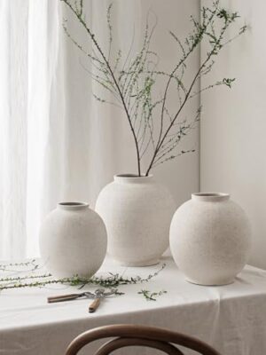 Ceramic Rustic Vase, 10.8 Inch Farmhouse Minimalist Tall Flower Vase for Table, Living Room, Home Decor, Bathroom, Holiday, Wedding, Set of 1, Sandstone White - Image 6