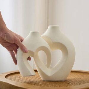 White Vases for Decor, Heart Shaped Ceramic Vase Set of 2, Nordic Heart Shaped Vases, Minimalist Decorative Vase for Table Centerpiece Wedding Dining Living Room Office House Decoration - Image 3
