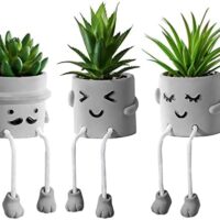 Zerzsy 3pcs Creative Artificial Succulents with Gray Flower Pots, Mini Potted Succulents for Home Office Desk Decor and Gift Choice