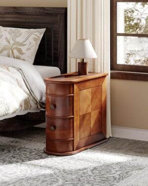 LITTLE TREE Wood End Table with 2 Drawers Sofa Side Table, No Assembly Required Vintage Slim Nightstand Bedside Table for Bedroom - Image 11