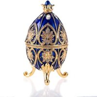 ELLDOO Faberge Egg Style Trinket Box, Enameled Jewelry Box Unique Decorative Metal Box Classic Ornaments Gift for Home Decor, Blue