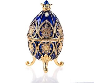 ELLDOO Faberge Egg Style Trinket Box, Enameled Jewelry Box Unique Decorative Metal Box Classic Ornaments Gift for Home Decor, Blue