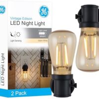 GE Vintage LED Edison Night Light, Plug-in, Dusk to Dawn, Farmhouse Decor, Mood Lighting, Home Decor, Ambient Lighting, LED Lights for Bedroom, Bathroom, Kitchen, Hallway, Black, 2 Pack, 71349