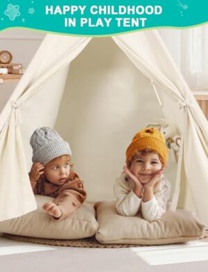 Sumbababy Teepee Tent for Kids Indoor - Natural Canvas Kids Play Tent - Washable Tipi Sleepover Tents with Lights & Carry Bag, Outdoor Toddler Tents for Girls & Boys - Foldable Playroom Gift Toys - Image 6