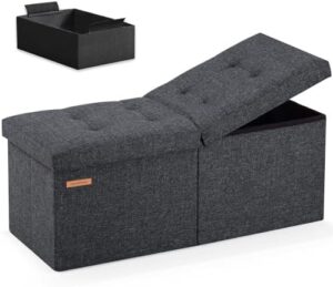 HAUSFRAU 31.5 Inches Ottoman with Storage Bench, Folding Ottoman Bench Small Foot Rest Stool, Bedroom Bench with Flipping Lid, Linen Dark Gray