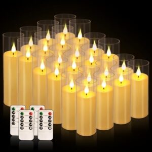Flickering Flameless Candles Battery Operated with Remote and 2/4/6/8 H Timer Plexiglass Led Pillar Candles with Realistic Moving Wick Candles for Home Decor Pack of 24 (D2.2"xH 5"6"7")(Ivory) - Image 2